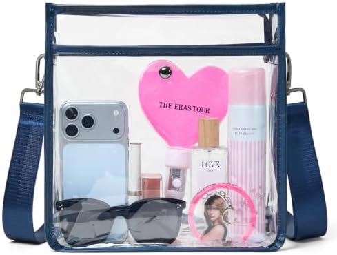 Bluome Clear Bag for Stadium Events 12x12x6, Clear Purses Stadium Bag Crossbody Purses for Concerts Football Games Travel, Dark Blue