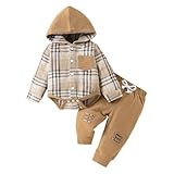 Design unique : Adorable barboteuse à capuche en flanelle à carreaux, manches longues, assortie à un pantalon à taille ajustable (disponible en plusieurs couleurs). Tellement tendance et craquant ! Votre bébé recevra une avalanche de compliments avec cet ensemble craquant