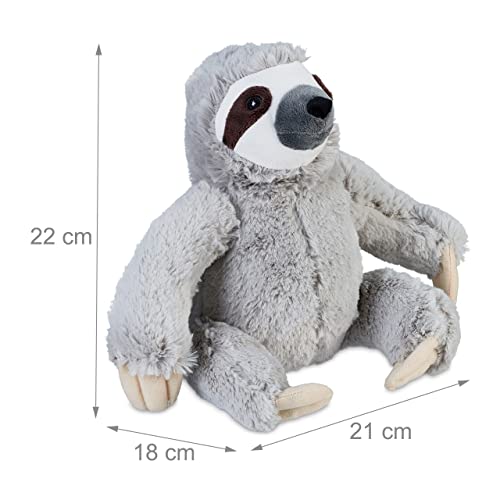 Relaxdays Faultier Türstopper, Stoff & Sand, Türpuffer für Boden, innen, HBT: 22 x 21 x 18 cm, Deko Türsack Tier, grau