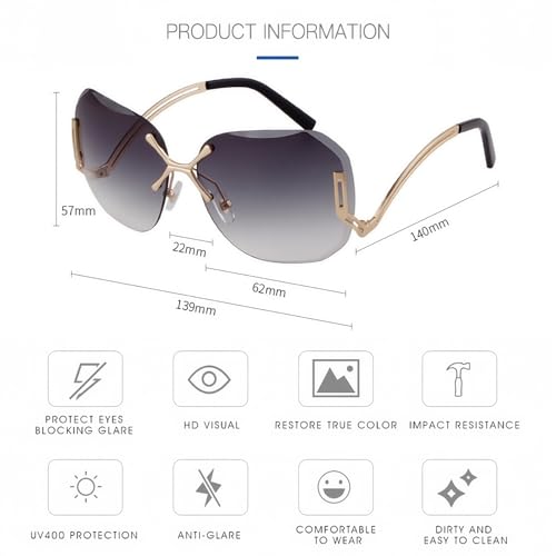 ICARA Women's Diamond-Cut Rimless Round Sunglasses – Oversized UV Protection Shades for Beach, Driving & Fashion4