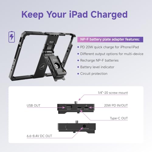 Image of Accsoon PowerCage Pro II iPad Cage for iPad Pro 13-inch M4, M5 & Air M2, M3 & 12.9-inch Gen 3,4,5,6 Tablet Cage iPads Case with NP-F Battery Plate Adapter, Use with SeeMo 4K /CineView for Monitoring