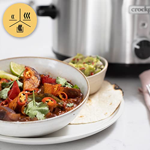 Crock-pot Pentola per Cottura Lenta, Slow Cooker, 6.5 Lt, 8 Persone e più, Sizzle&Stew, Pentola interna in alluminio per rosolare sul fuoco, 2 Impostazioni Cottura e Funzione Warm, 270W max, Argento - Immagine 3