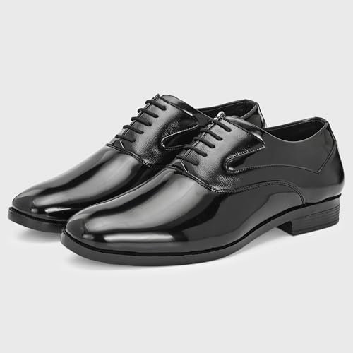 Image of Centrino Men's Formal Glossy Lace-Up Shoes | Patent Leather Oxford Dress Shoes|Comfortable Pointed Toe Formal Shoe| Stylish Looking Footwear for Formal Business Wedding & Office Shoes (9360)