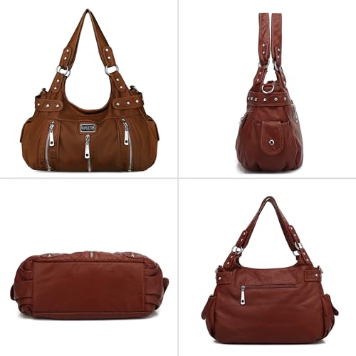 Scarleton Purses for Women Large Hobo Bags Washed Vegan Leather Shoulder Bag Satchel Tote Top Handle Handbags, H129204A, Brown - Thumbnail 6