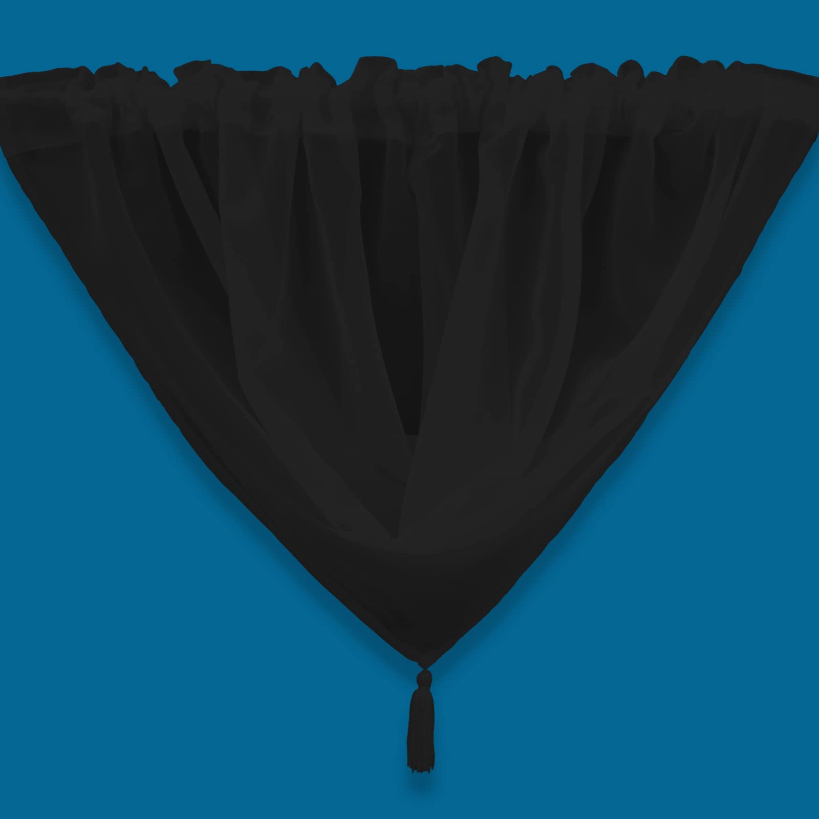 Plain Tasseled Voile Swags Net Curtains Voile Swag Valance Pelmet (Black)