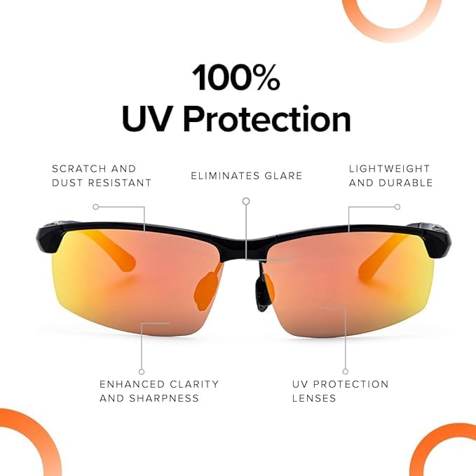 Image of Polarized Sports Sunglasses for Men | 100% UV Protection | Lightweight Polycarbonate Frame | Golden Lens Wraparound Style | Anti-Glare, Durable & Stylish Outdoor Goggles | Large Size