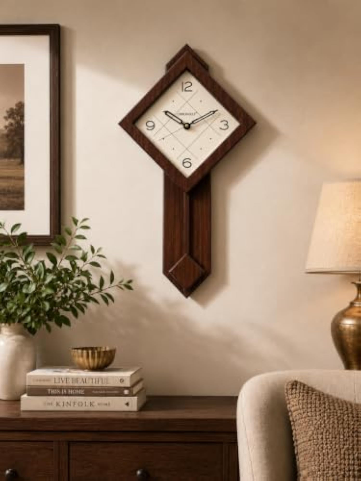 Decorative Wooden Case Square Dial Analog Pendulum Wall Clock