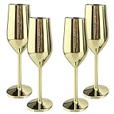 Jagged Ridge Wine Rooms Stainless Steel Champagne Flutes (Handwash Only) - Classy Steel Champagne Glass for Parties, Picnics & Special Occasions - Crafted for All Wine Enthusiasts - Set of 4 (Gold)