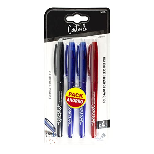 Casterli - Bolígrafos Borrables de Tinta y Recambios. (Azul, Negro y Rojo, Ball)