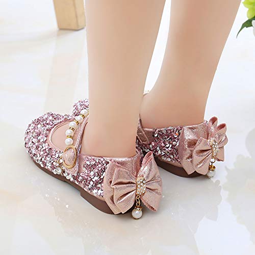 OMEARK Girls Princess Shoes, Fashion Sparkle Sequins Party Dress-Up Shoes, Summer Round Toe Shiny Dancing Shoes Breathable Low Heel Glitter Pearls Single Shoes4