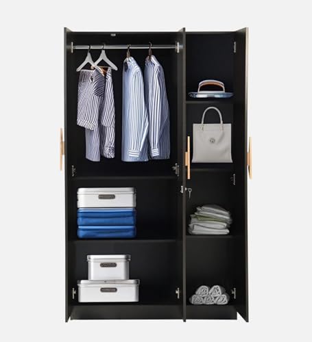 Image of Mintwud Pepperfry Engineered Wood Wardrobe with 3 Doors Storage and 1 Hanging Rod | Wooden Almirah Cupboard for Clothes Storage Organizer for Living Room Home Bedroom Furniture (Wenge Finish)