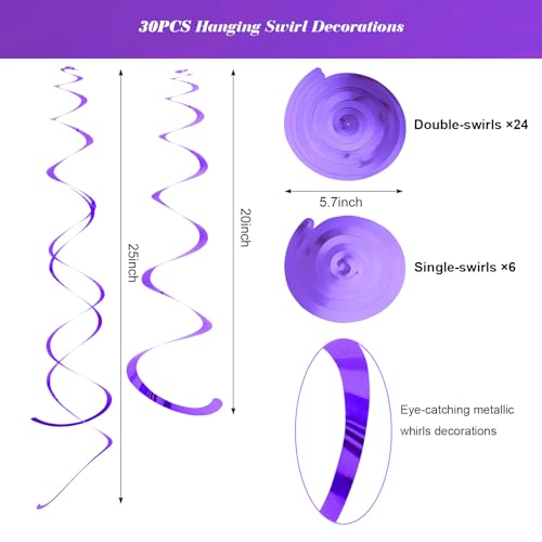 Image of Party Swirl Decorations Hot Pink Shinny Foil Hanging Swirl Decorations Plastic Streamer for Ceiling Plastic Streamer for Party Decorations Metallic Hanging Swirl Pack of 30 (Light Purple)