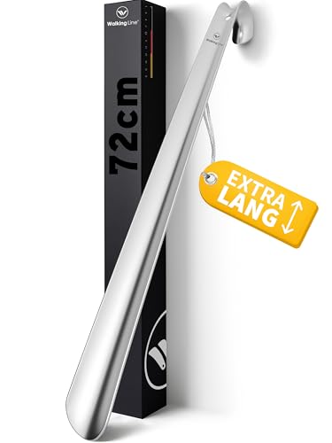 Walking Line® Premium łyżka do butów długa 72 cm [EXTRA STABIL] ze szczotkowanej stali nierdzewnej - długi szuflaczek do butów, długa metalowa łyżka do butów, rogalec, długi metalowy szuflaczek do