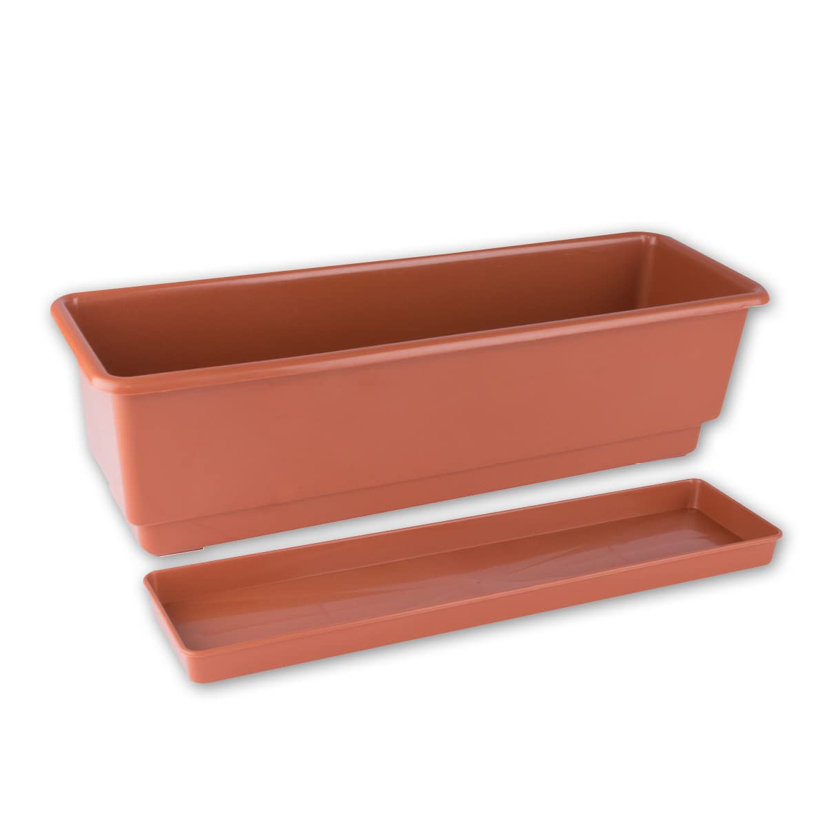 Flower Planter with Tray, 50cm Long, Plastic Rectangular Planter Pot, Planters Outdoors and Indoors, Made from Recycled Plastic, Sturdy and Durable (35cm) (50cm)