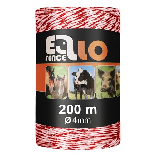 Ellofence Corde clôture électrique 200 m Ø 4 mm – Corde Conductrice Premium résistante UV & intempéries – pour Chevaux et Animaux d’élevage –...