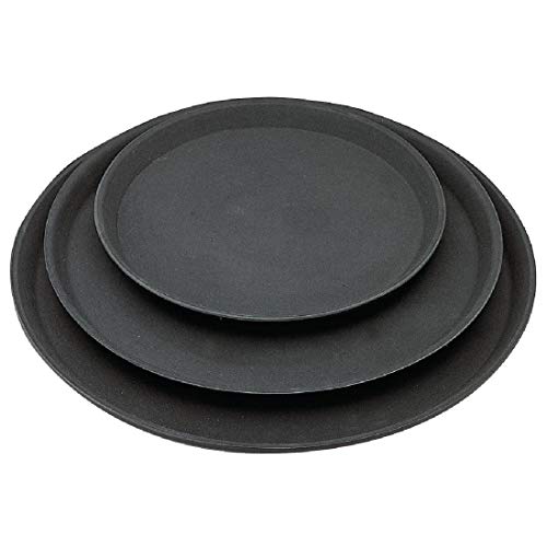 Kristallon - Bandeja redonda de fibra de vidrio antideslizante para servir, color negro, 280 mm