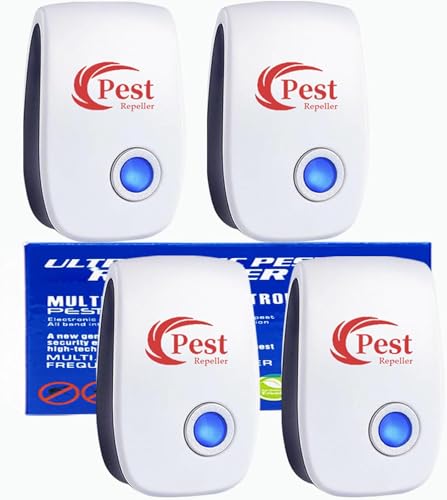 Repelente Ultrasónico de Plagas, 4 Pack Electrónico Repelente Control de Plagas, Repelente Ultrasónico Mosquitos para Anti Mosquitos, Moscas, Ratones, Cucarachas, Arañas, Roedores