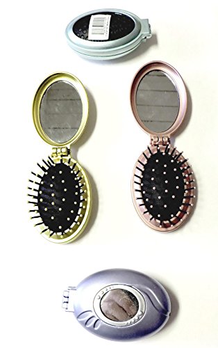 Compact Folding Hair Brush with Dual Mirrors Massage Detangling Air Rubber Cushion