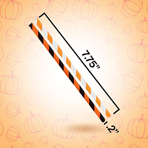 Party On Tap Paper Straws - Orange, White And Black Striped Party Straws - Pack Of 100 - Biodegradable And Disposable Pumpkin Party Decorations #TOP3