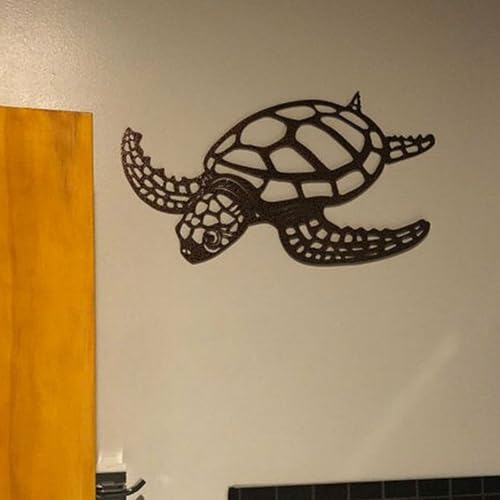 Bylesary メタル ウミガメ ウォールデコ カメ 壁掛け 装飾 海洋生物 アイアンアート クラフト 吊り下げ装飾 自宅 屋外 テラス 屋内 浴室 寝室 ガレージ装飾 (ブラック, 40x37cm) [3]