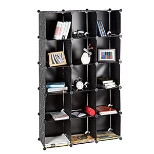 Relaxdays 10021959_46 Scaffale Componibile, in Plastica, Divisorio Ambienti, Cubi a Incastro, 15 Scomparti, Nero