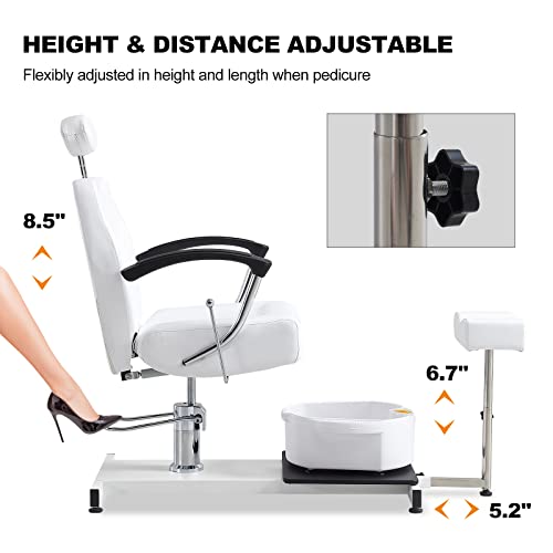 Paddie White Reclining Pedicure Chair With Headrest/Foot Basin/Leg Rest Hydraulic Adjustable For Salon Spa Nail Tech #TOP5