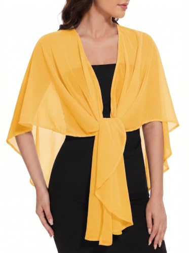 Avidlove Sheer Chiffon Capelet Pullover Cape Shawl Cover Up for Wedding Guest Evening Party Yellow One Size