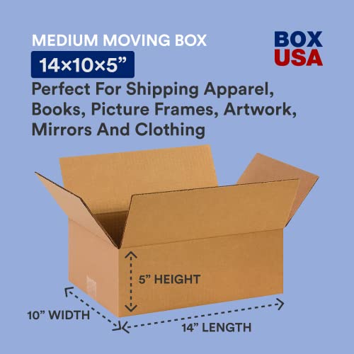 Image of BOX USA Shipping Boxes 14 inchL x 10 inchW x 5 inchH 25-Pack Flat Corrugated Cardboard Box for Packing, Moving and Storage