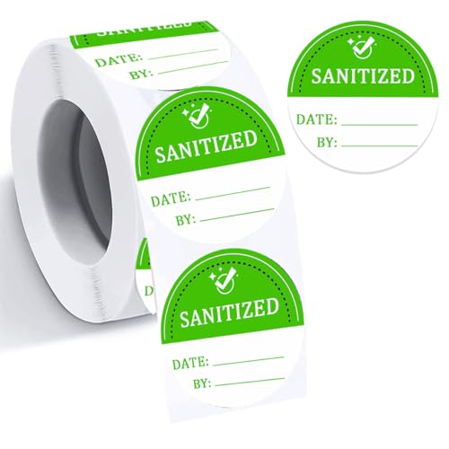 Hodmopli Sanitized Label, 2 Inch, Green Cleanliness Blank Date and By Stickers - Pack of 500 for Restaurants, Hospitals, Car Rentals, House Rentals