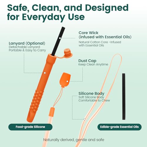Chewable Silicone Aroma Sticks with Essential Oils for Stress Relief & Fresh Breath, Improving Pen Biting & Smoking Habits.(Orange)