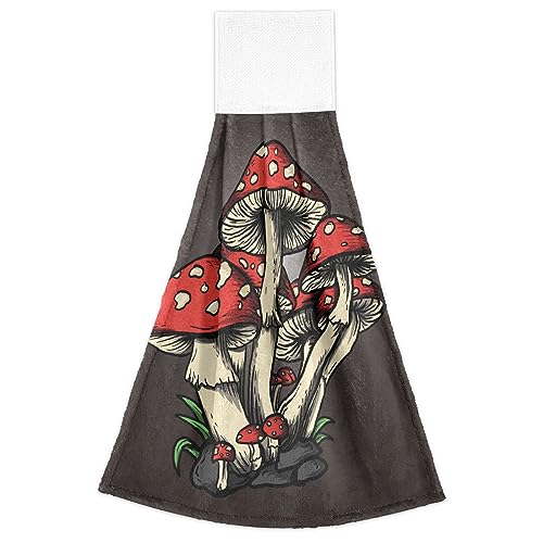 Sletend Hanging Kitchen Towel With Loop Red Mushroom Hand Towel 2 Pcs Soft Microfiber Coral Velvet Tie Towel Decor For Bathroom Laundry Room Decor #TOP1