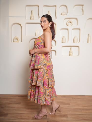 Image of PURVAJA Women's Layered Below Knee Length Dress (Floe-022-024)