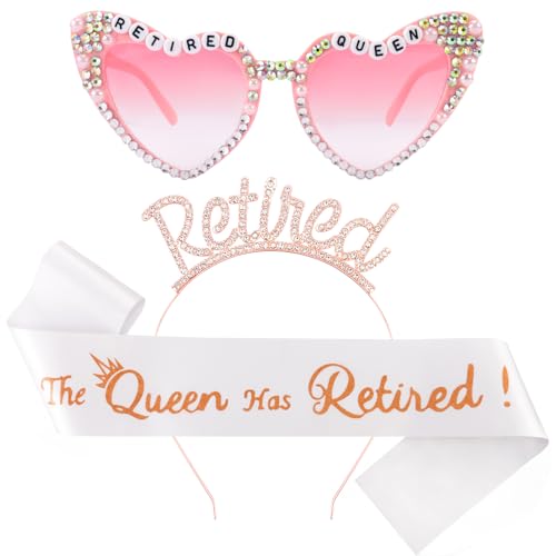 Srotmirw Retirement Party Decorations Retirement Gifts for Women - Rose Gold Rhinestone Retired Headband Tiara Sash and Sunglasses Set for Party Supplies Favors by Srotmirw - Used condition - US$13.67