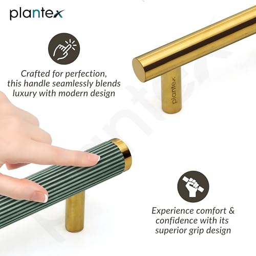 Image of Plantex Stainless Steel & Aluminium Cabinet Handle /96mm Wardrobe Door Handle /Cupboard Pull-Push Handles for Home /Office - Pack of 2 (Green & Gold)
