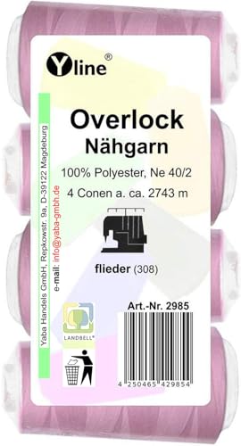 4 bobinas Overlock – Hilo para coser (2743 m, NE 40/2, 100% poliéster, hilo para máquina de coser), color lila