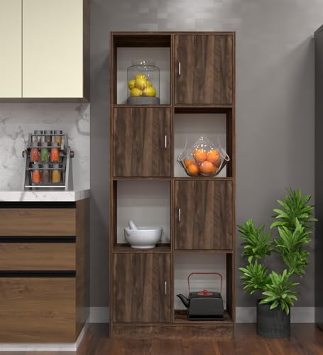 Image of SPECIALITY PANELS 8 Shelf Kitchen Cabinet | Multipurpose Wooden Storage Cupboard with Doors | Semi Open Pantry Organizer | Tall Space Saving Storage Unit for Kitchen Living Room Home | Display Rack