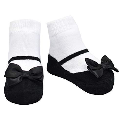 Baby & Toddler Girl Mary Jane Socks With Shoe-Look-Anti-Slip Soles-Cotton -1 Pair (Festive-Black, 0-12 Months) #TOP1