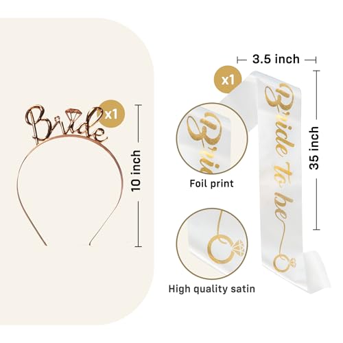 Image of Party Propz Bride to Be Decoration Set Combo - Satin Sash and Rose Gold Crown for Women, Bachelorette Party Decorations, Bridal Shower Accessories & Bride to Be Crown and Sash