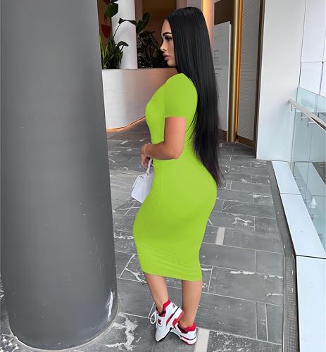 Image of Nimsruc Womens Summer Casual Sexy Short Sleeve Bodycon Dress Basic Pencil Midi Club Dresses