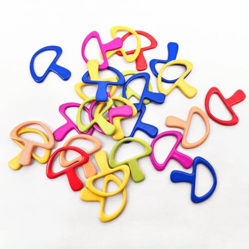 Image of ZHENZHIZHE US 10.75 Colorful Ring Stitch Markers, 60 pcs Cute Mushroom Shaped Magnetic Steel Ring Fixed Markers for Knitting and Crocheting