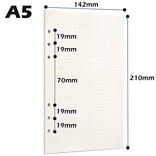 PALUDO 3 Packungen A5 Nachfüllpapier Gepunktet, 135 Blätter A5 Papier Nachfüllbare Refill Paper, 6 Löcher Nachfülleinlagen Loose Notizpapier für Filofax A5 Notizbuch Ringbücher Skizze Einsätze