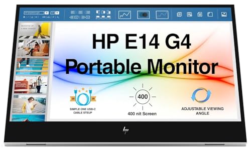 Image of HP E14 G4 14 inch FHD IPS Portable Monitor with Anti-Glare, Flicker Free | 5ms Response Time, 400 nits Brightness, USB-C & Dockztorm USB Port Expander, Silver Color (1B065AA#AC3)