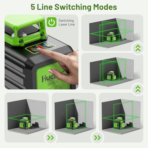 3D Laser Level, Huepar Self Leveling Green Laser Level, 3 x 360 Cross Line Laser, IP54, 10m±3mm, Type-C Charge, Magnetic Bracket, Hand Carry Case
