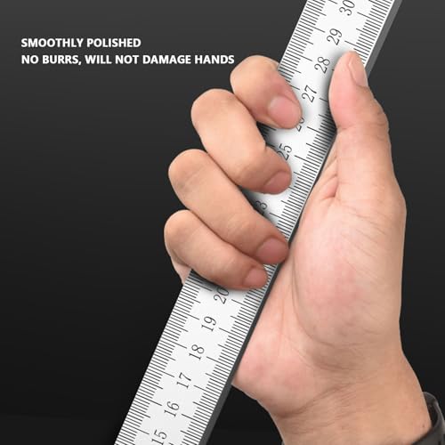 Fafeicy Robustes Stahllineal, 50 Cm, 20 Zoll, Metrisches und Imperiales Lineal mit Doppelskala, Hochhartes Lineal aus Legiertem Stahl für Präzisionsmessungen in Schule und Werkstatt