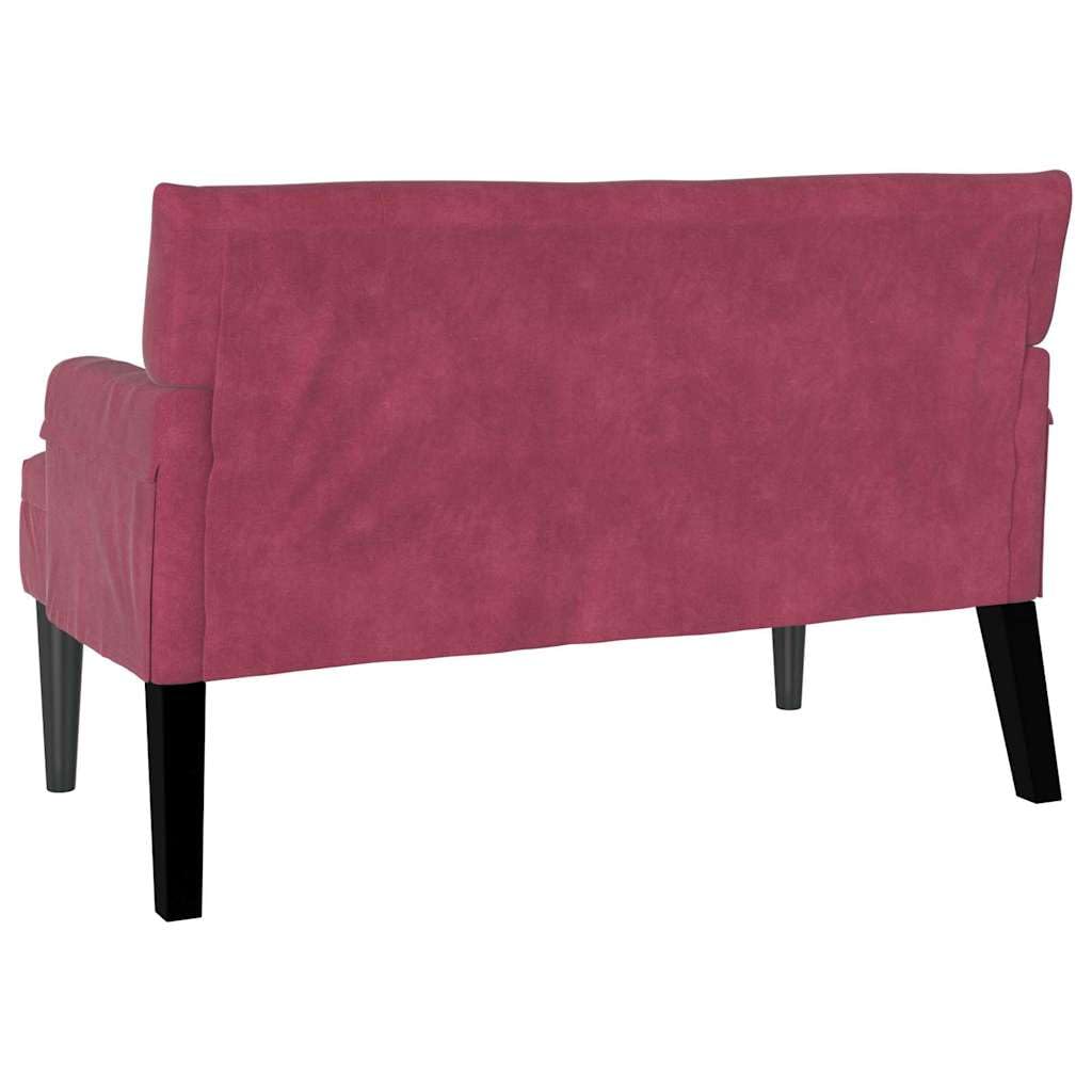 Banc Chesterfield en velours rouge vin avec dossier rembourré 112 x 65,5 x 75 cm, banc pour couloir, salon, chambre à coucher, banc rembourré stable avec pieds en bois massif, banc de salle à