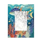 Marco de fotos de madera de 10 x 15 cm, soporte para montaje en mesa y pared, marcos de fotos de madera, dibujos animados, mundo submarino, peces corales