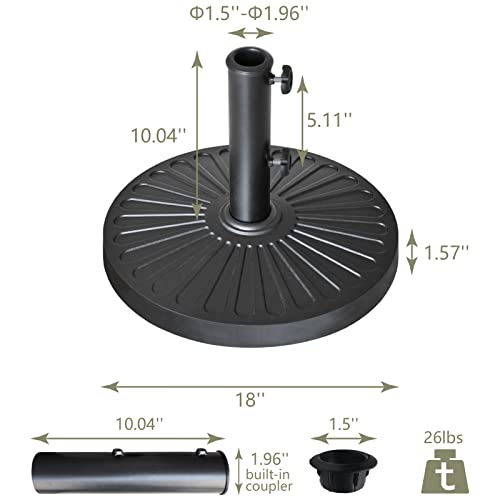 EliteShade USA Umbrella Base Stand Market Patio Outdoor Heavy Duty Umbrella Holder with Concave Radial Pattern,Black