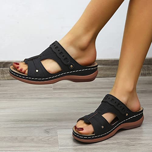 Aodong Sandals For Women Dressy Summer Women Sandals Shoes Comfortable Flip Flops For Women With Arch Support Summer Casual Wedge Sandals Shoes Massage Function Black #TOP2