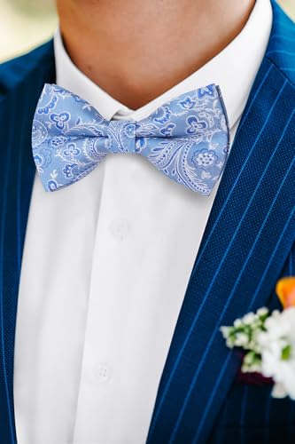 Image of HISDERN Bow Ties for Men Pre-Tied Bow Tie Floral Paisley Handkerchief Classic Formal Bowtie and Pocket Square Cufflinks Set