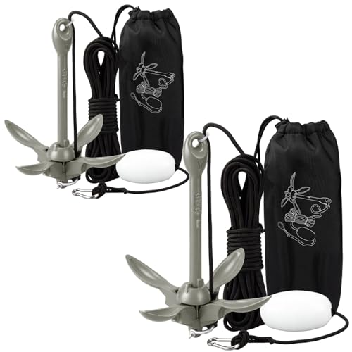 Image of Lounsweer 2 Pack 1.5 /3.5 lb Marine Kayak Anchor Kit Folding Grapnel Anchor Kit Boat Kayak Fishing Accessories for Small Boats Kayaks Canoe Paddle Boards